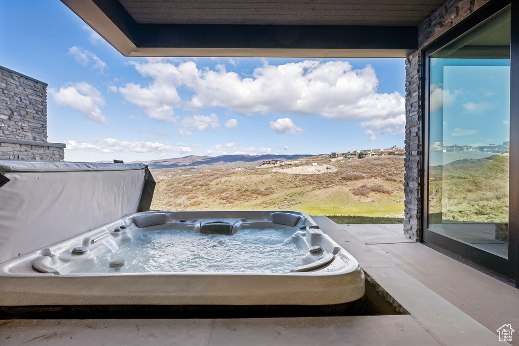 Detailed view of a jacuzzi and mountains