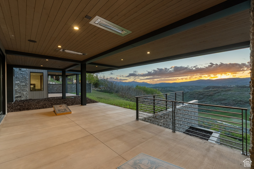 View of patio with a mountain view