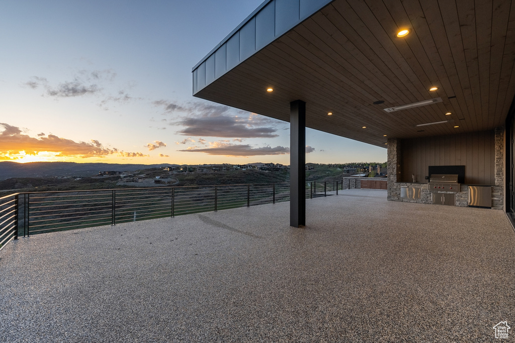 View of patio terrace at dusk