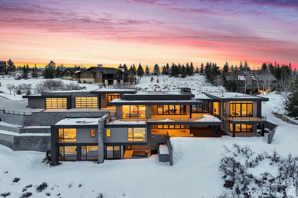 View of snow covered property