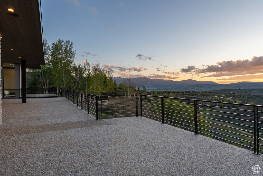 View of patio / terrace with a mountain view