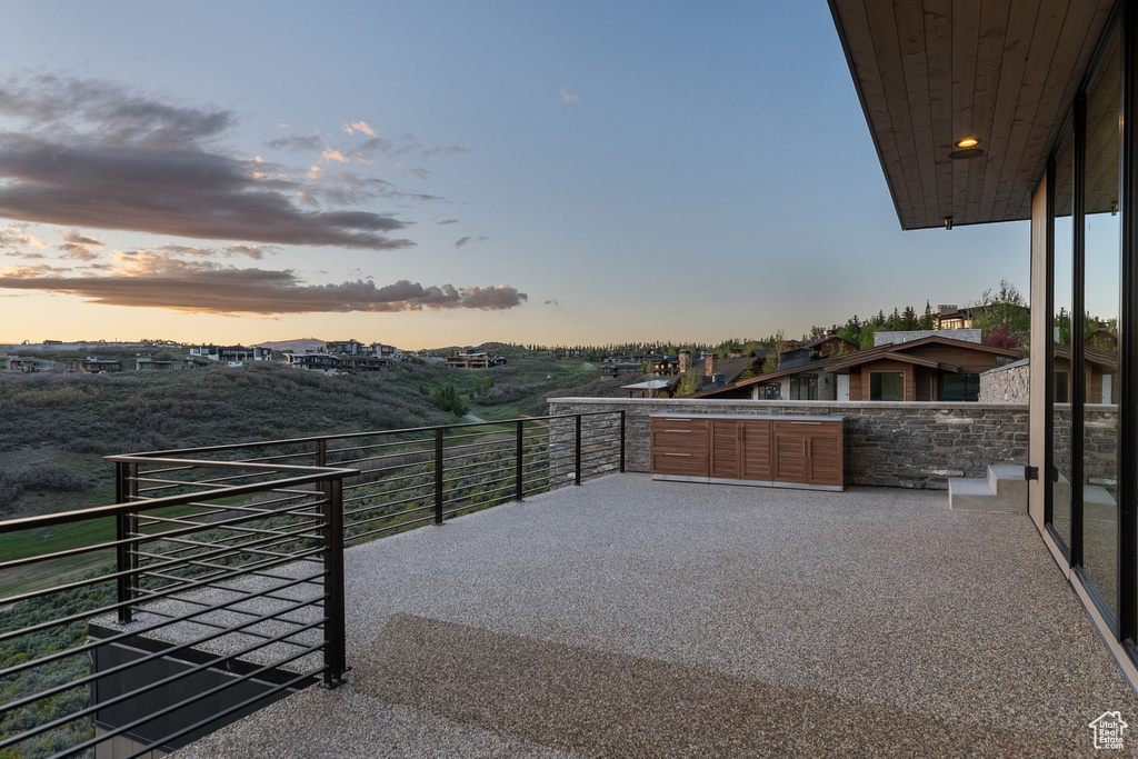 View of patio terrace at dusk