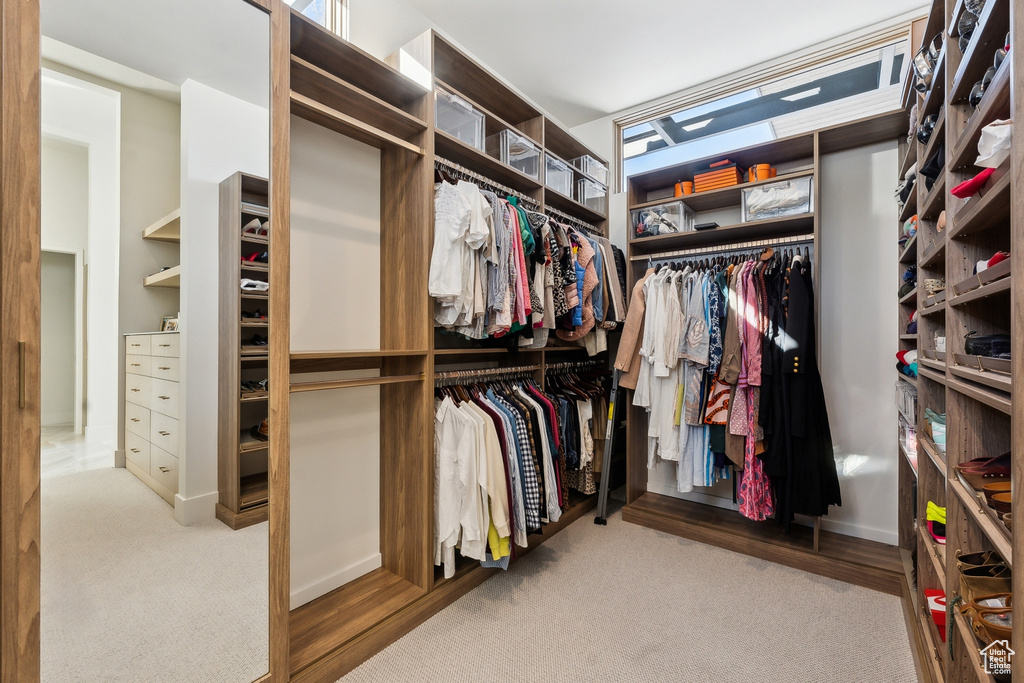 Spacious closet featuring light carpet