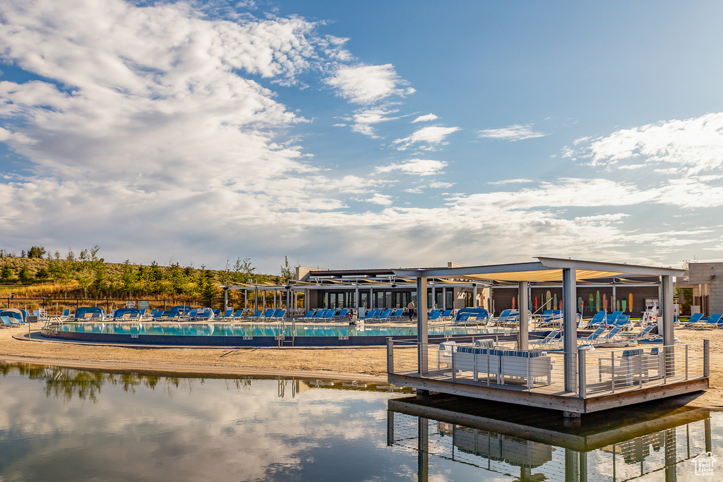 View of dock with a water view