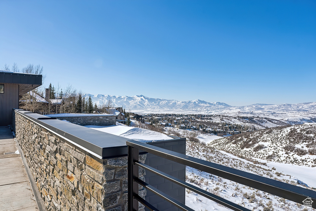 Exterior space featuring a mountain view