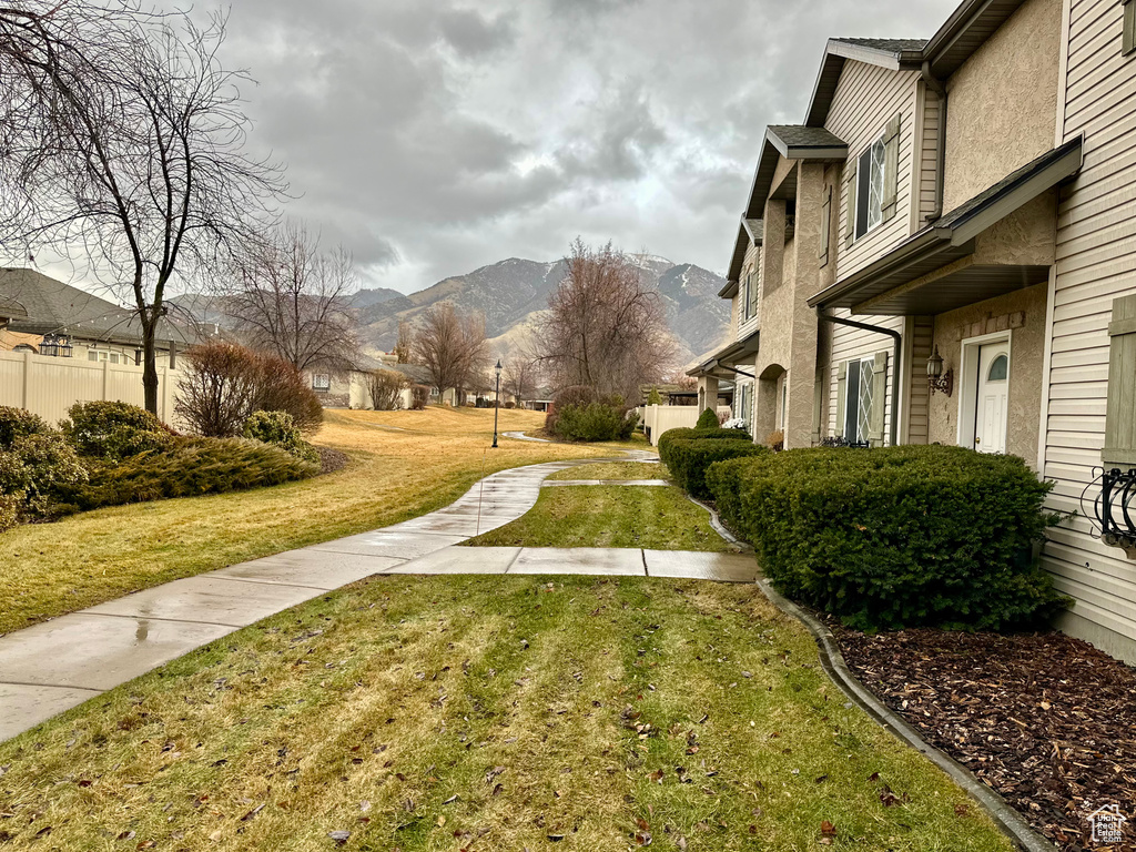 View of yard with a mountain view