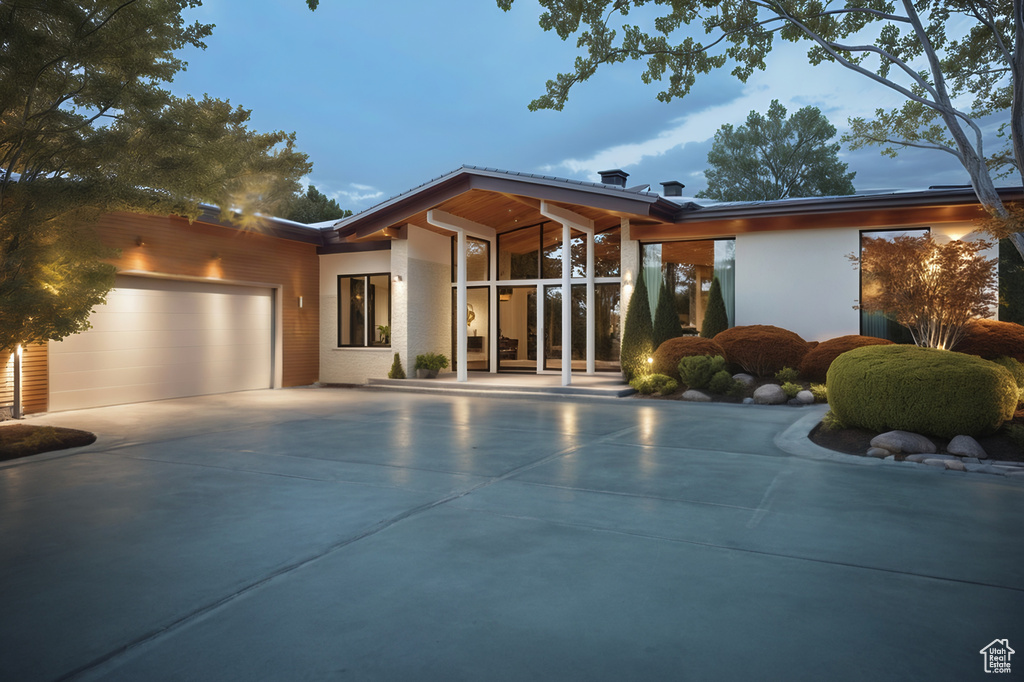 Exterior space featuring a garage