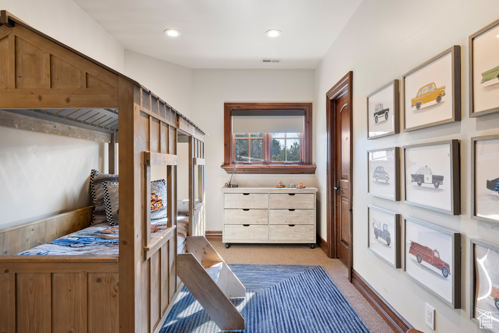 Bedroom featuring carpet flooring and recessed lighting