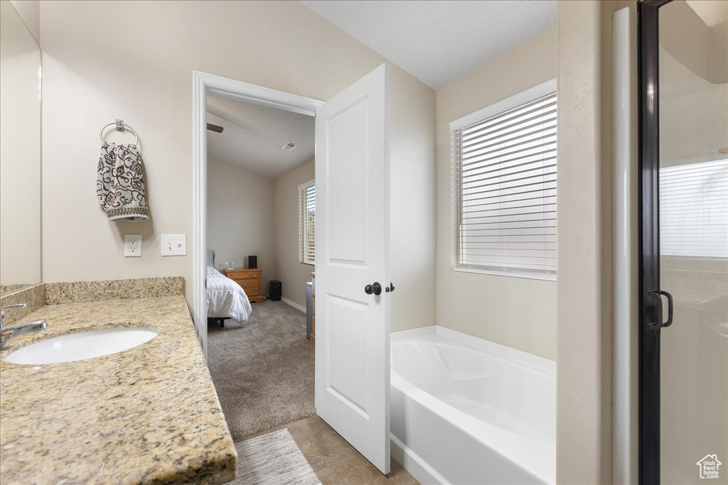 Bathroom with independent shower and bath and vanity