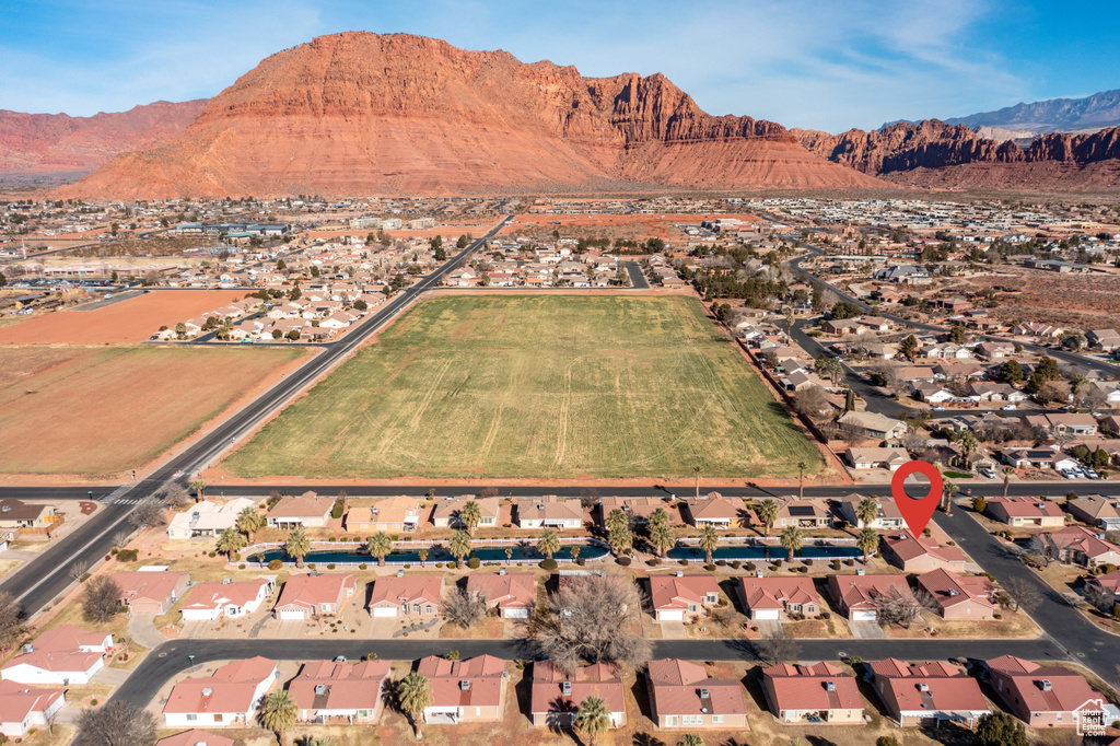 Bird\'s eye view featuring a mountain view