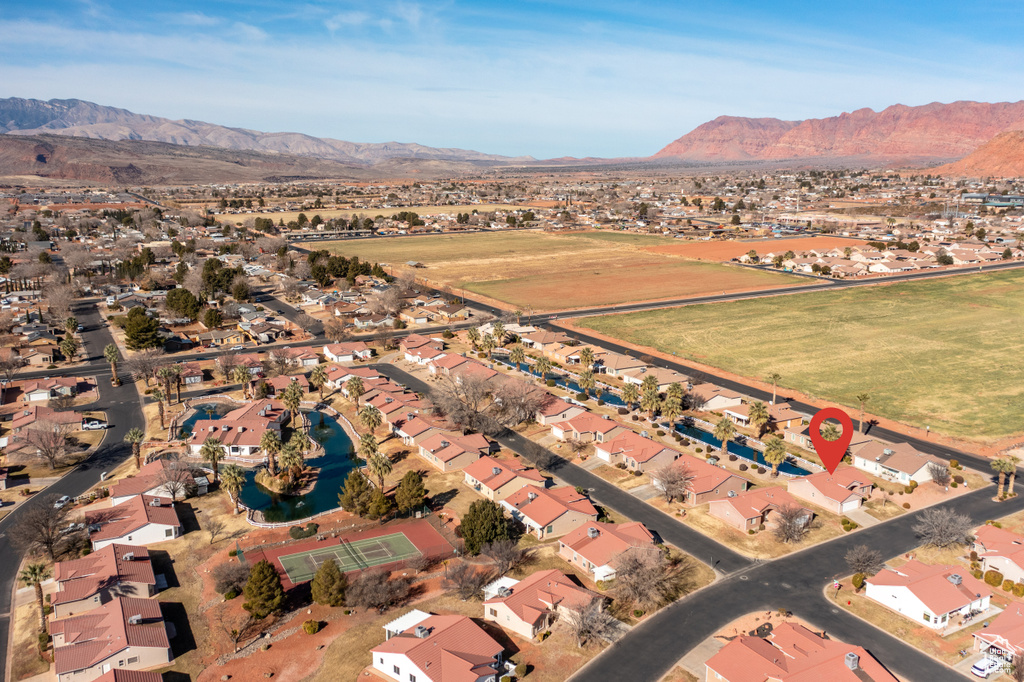 Bird\'s eye view featuring a mountain view