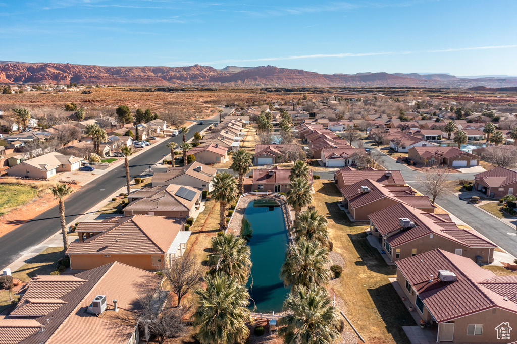 Drone / aerial view with a mountain view