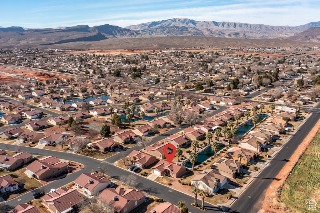 Drone / aerial view with a mountain view