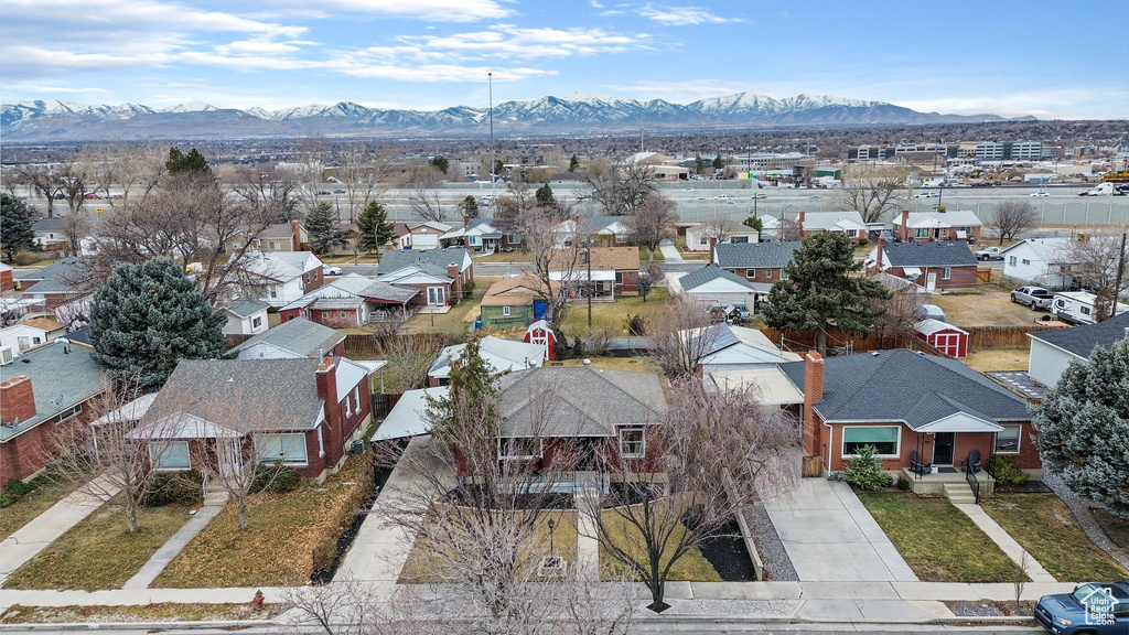 Aerial view featuring a mountain view