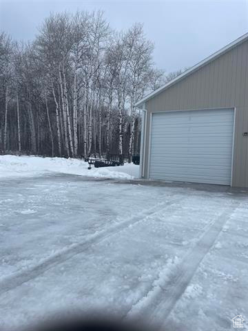 View of snow covered garage