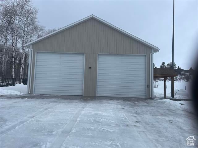 View of snow covered garage