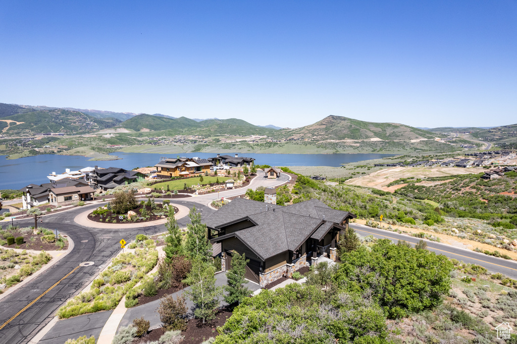 Aerial view of a water and mountain view