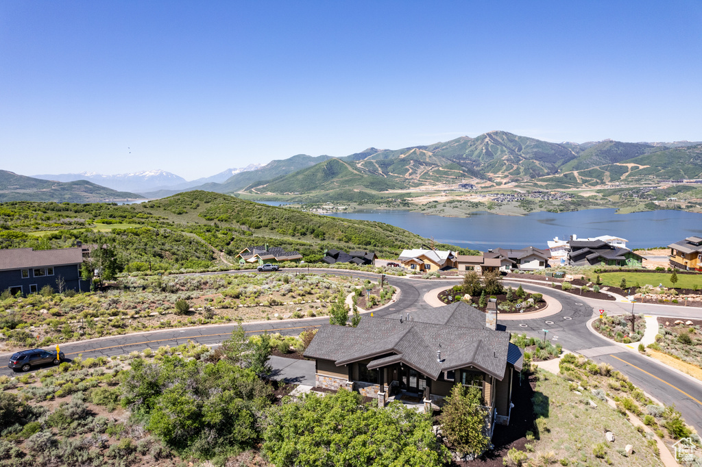 Bird's eye view of a water and mountain view
