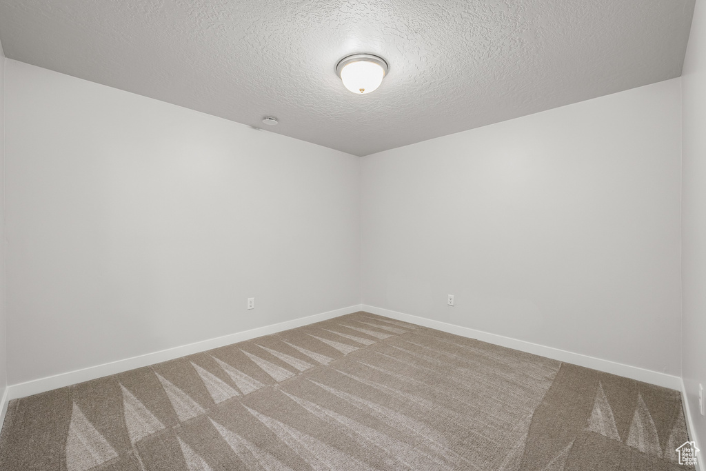 Carpeted spare room with a textured ceiling