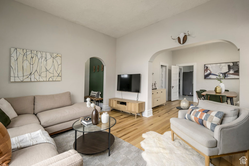 Living room featuring light wood-type flooring