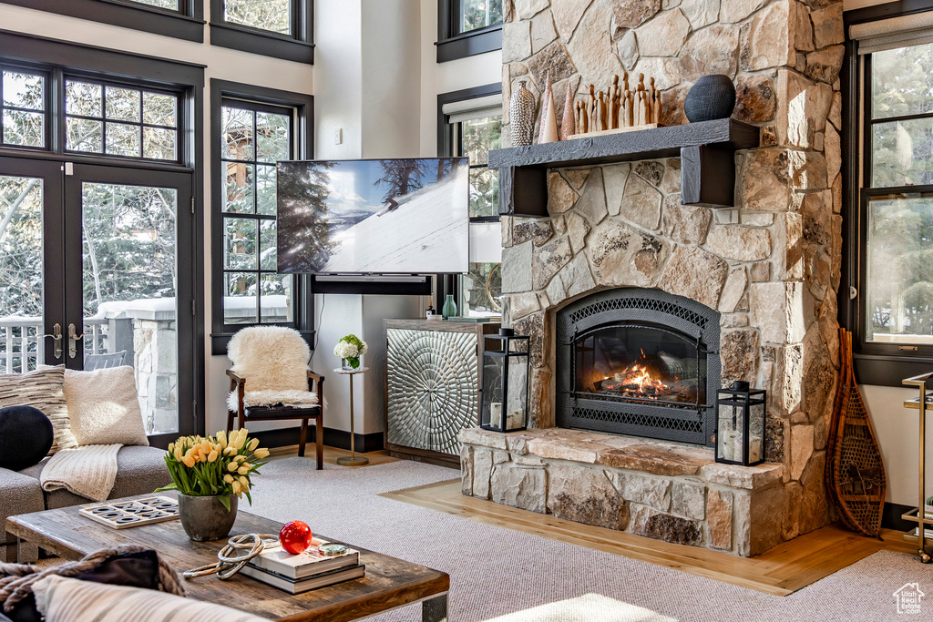 Living area with a fireplace