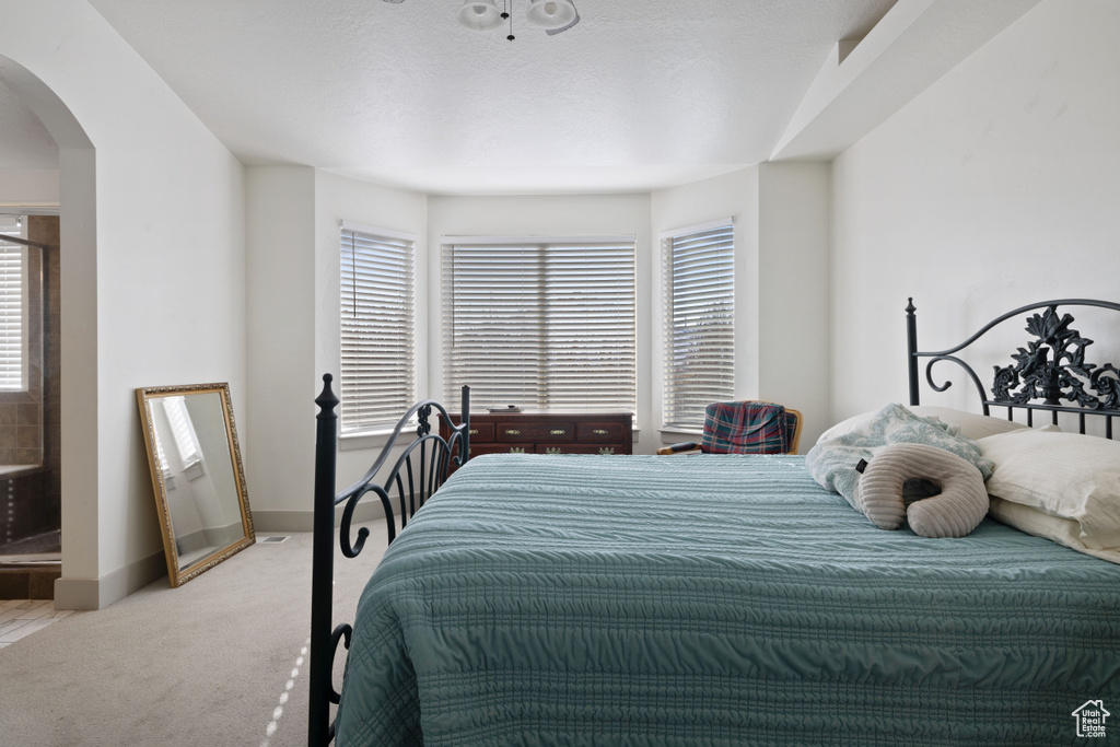 Bedroom with light carpet