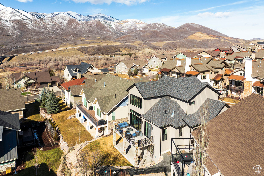 Drone / aerial view with a mountain view
