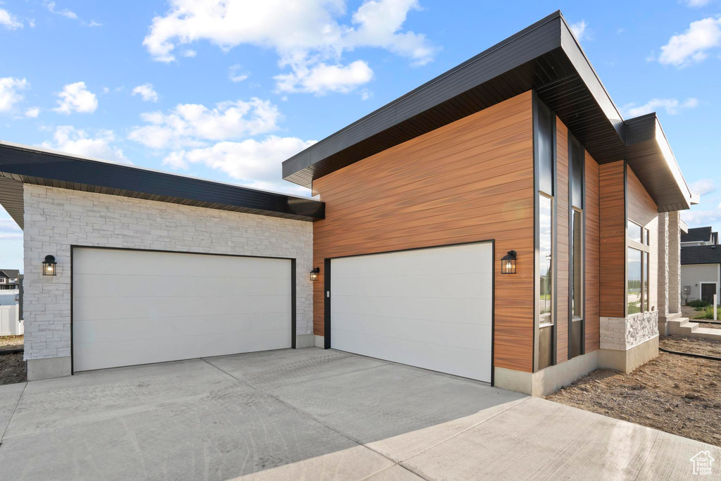 Exterior space with a garage