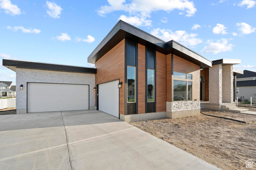 Modern home with a garage