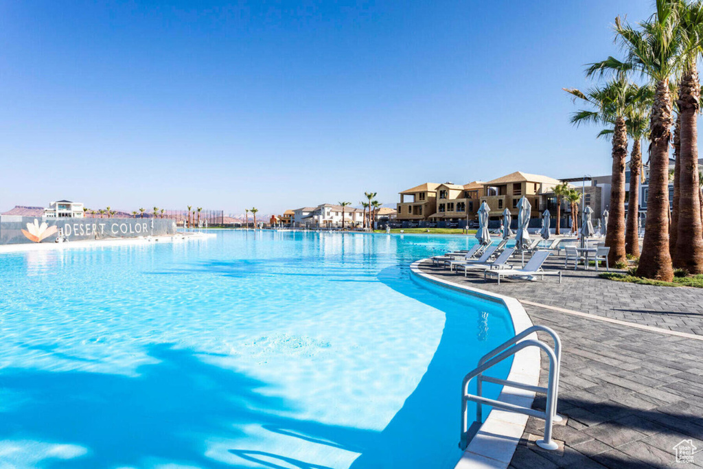View of swimming pool with a patio