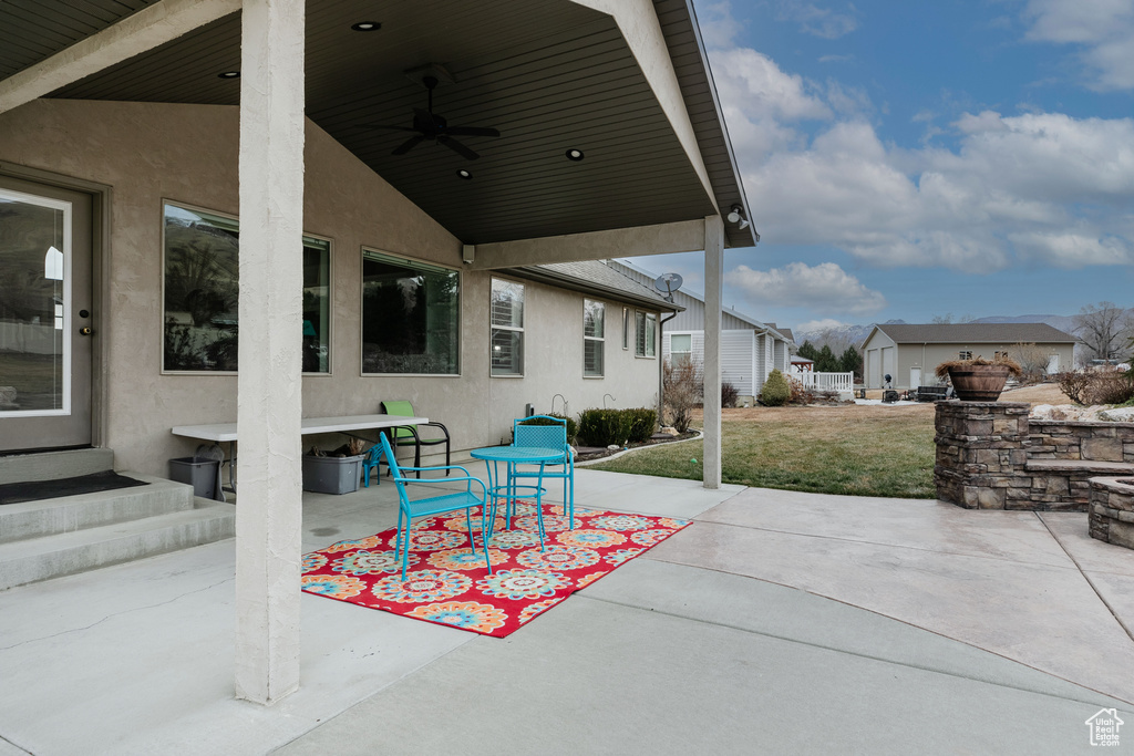 View of patio / terrace featuring ceiling fan