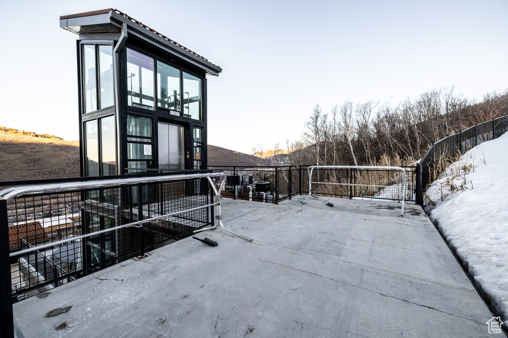 View of snow covered patio