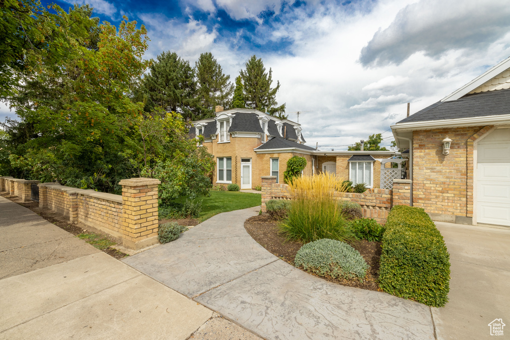 View of front of home with a garage