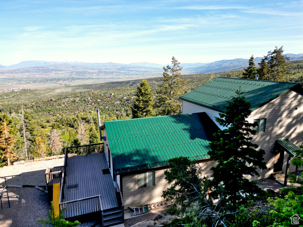 View from above of property featuring a mountainous background