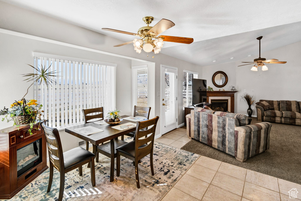 View of tiled dining area