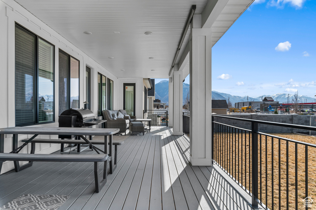 Wooden terrace with a mountain view