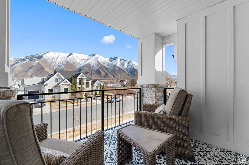 Balcony with a mountain view