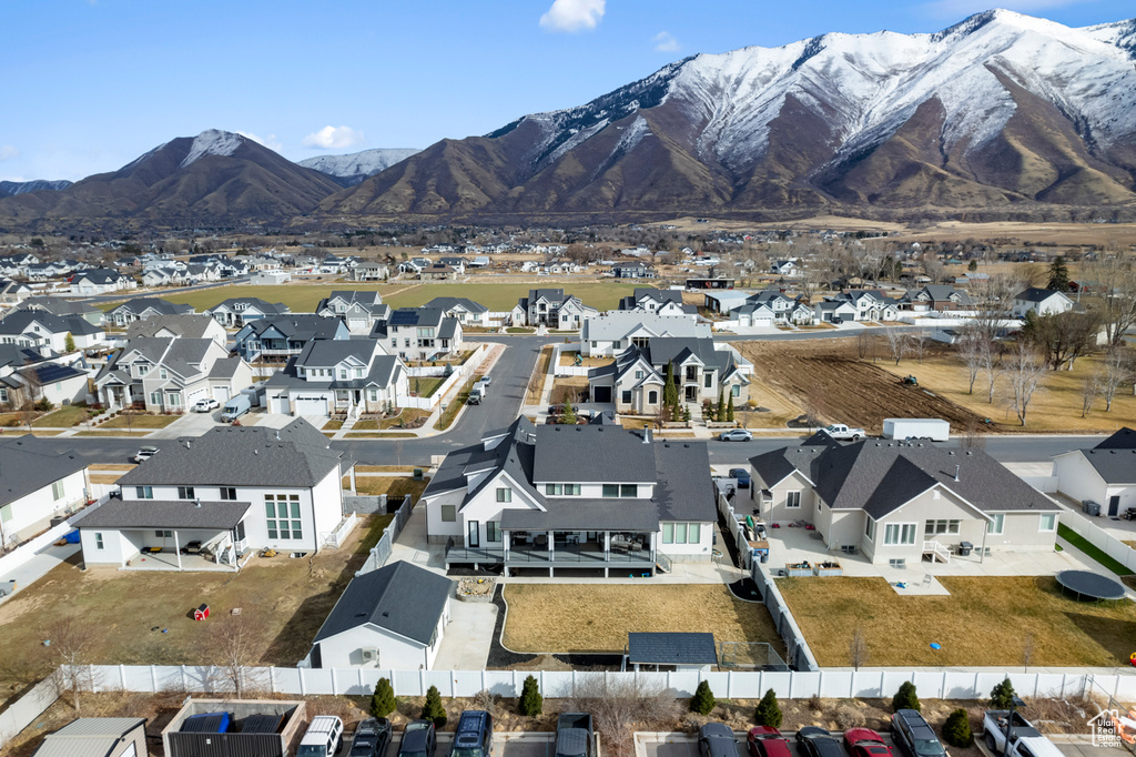 Aerial view featuring a mountain view