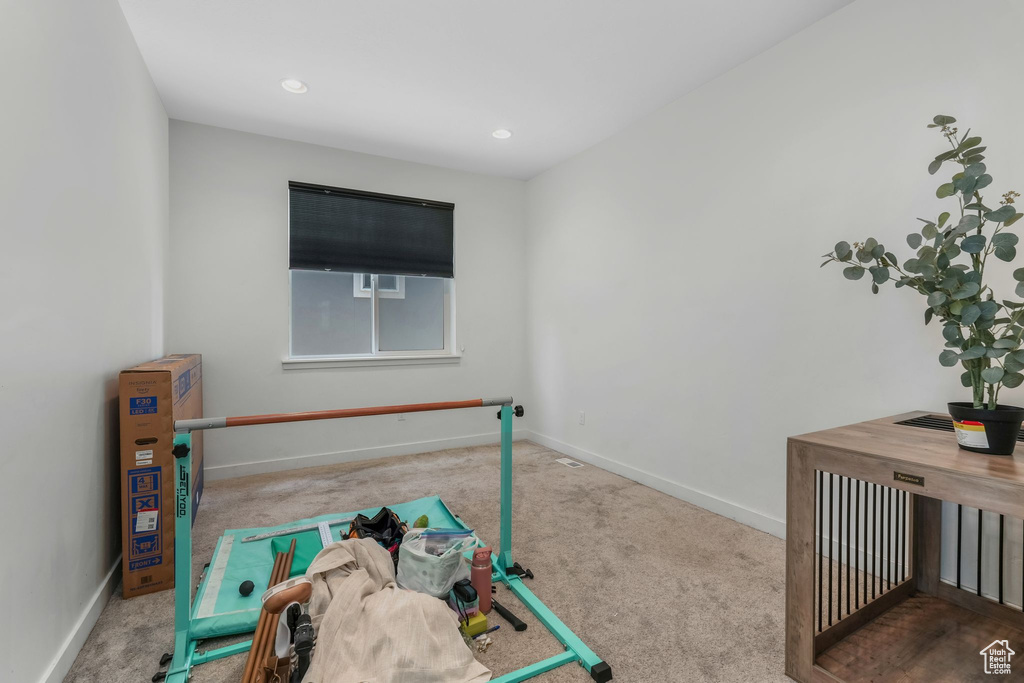 Bedroom with baseboards, carpet, and recessed lighting