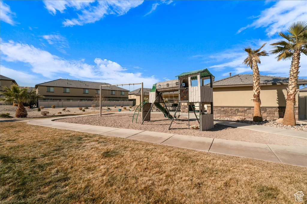 View of yard with a playground