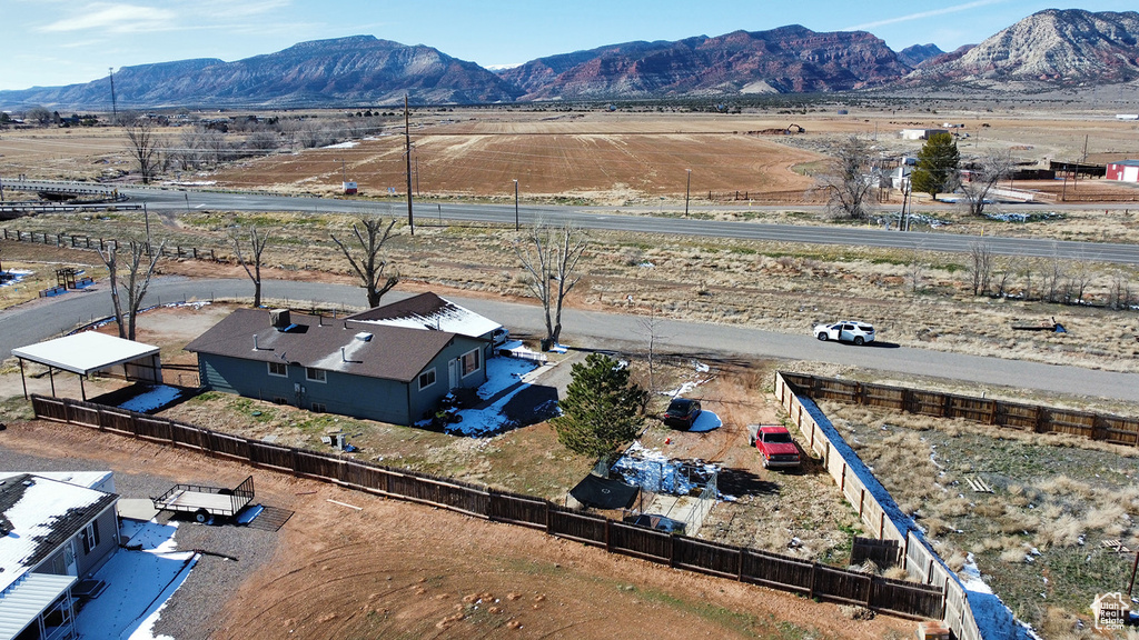 Aerial view with a mountain view and a rural view