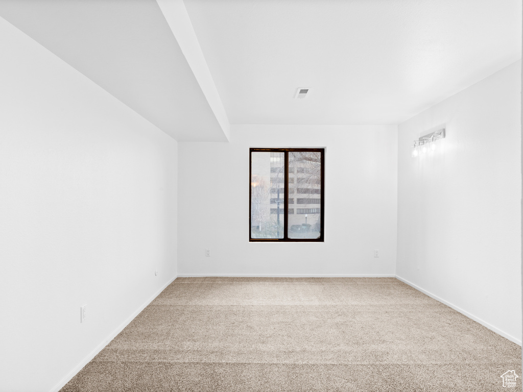 Unfurnished room with light carpet