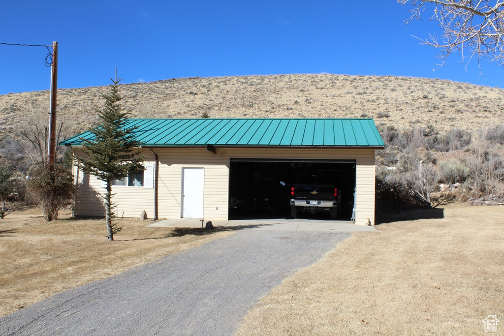 Garage with a mountain view