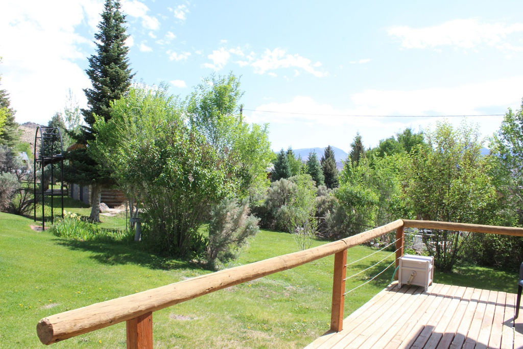 Wooden terrace with a lawn