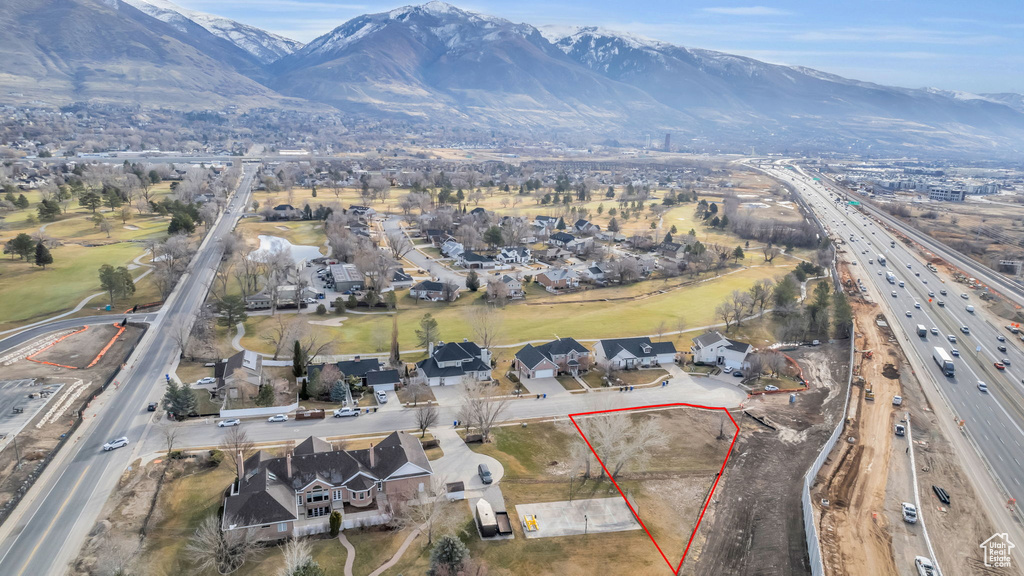 Aerial view featuring a mountain view