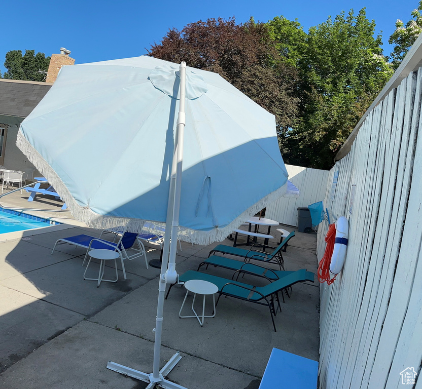 Fenced backyard featuring a patio area