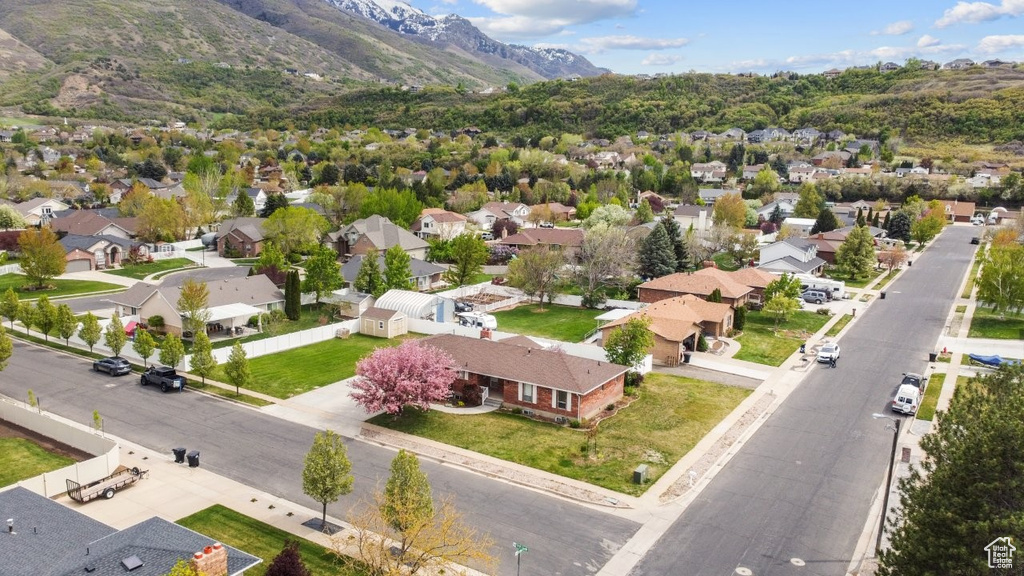 Birds eye view of property with a mountain view and a residential view