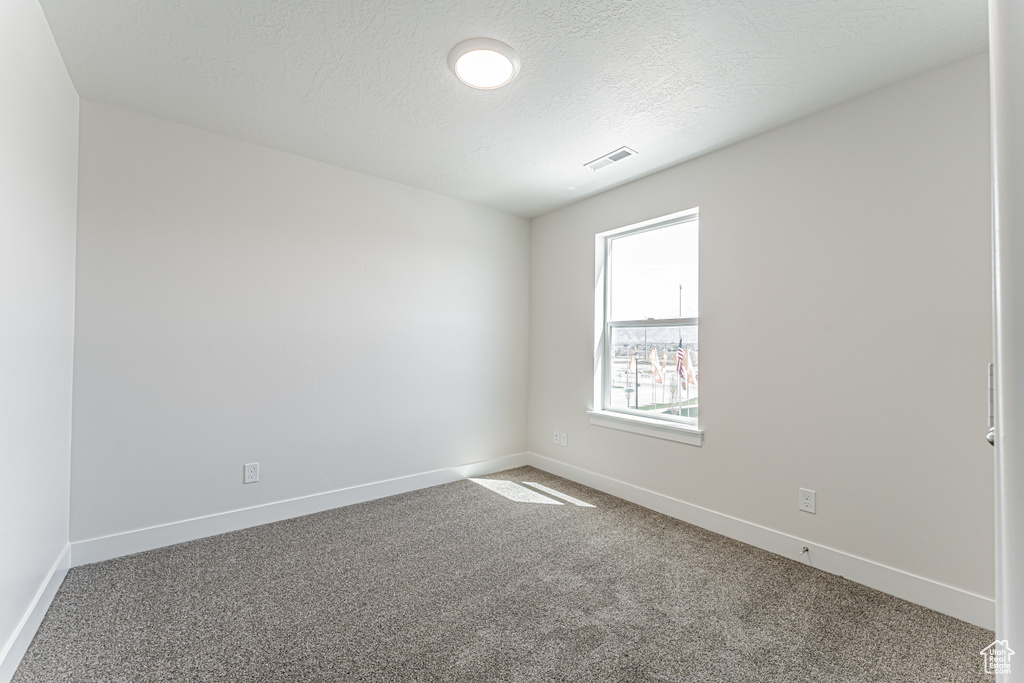Carpeted spare room featuring baseboards and a textured ceiling