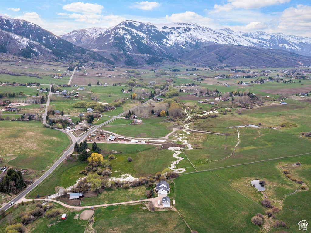 Aerial view featuring a mountain view and a rural view