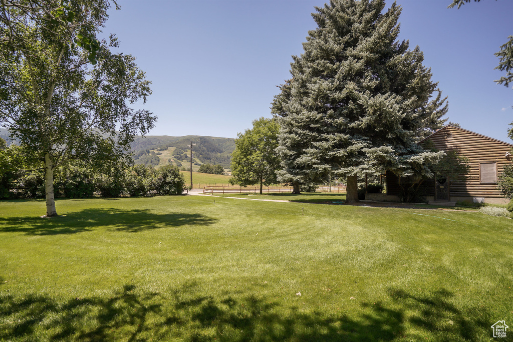 View of yard with a mountain view